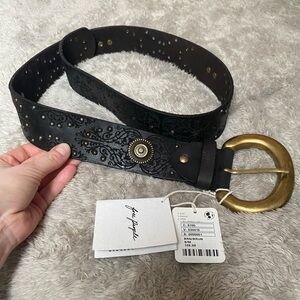 Free People Black and Gold Embossed Boho Belt